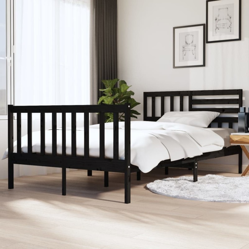 vidaXL Estructura de cama doble madera maciza negra 135x190 cm vidaXL Estructura de cama doble madera maciza negra 135x190 cm