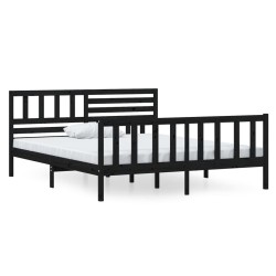 vidaXL Estructura de cama doble madera maciza negra 135x190 cm