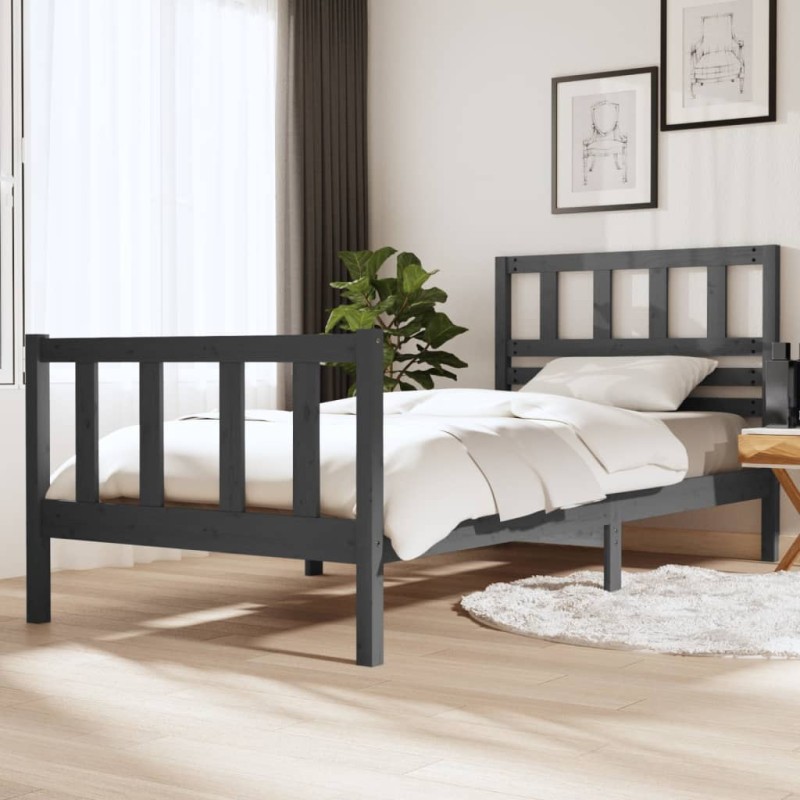 vidaXL Estructura de cama de madera maciza gris 100x200 cm vidaXL Estructura de cama de madera maciza gris 100x200 cm