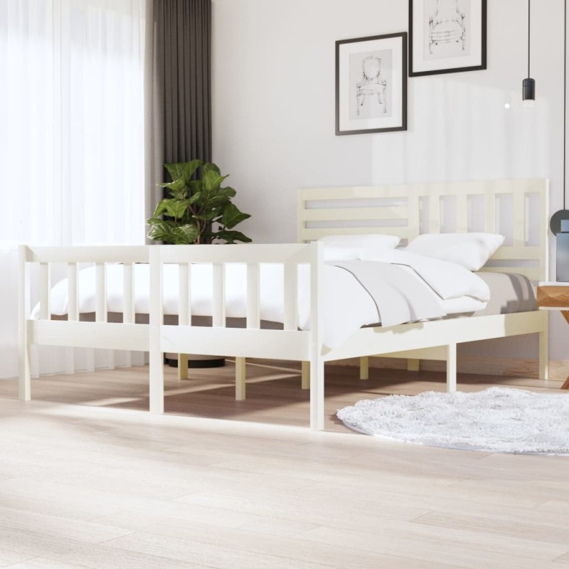 vidaXL Estructura de cama de madera maciza blanca 160x200 cm vidaXL Estructura de cama de madera maciza blanca 160x200 cm