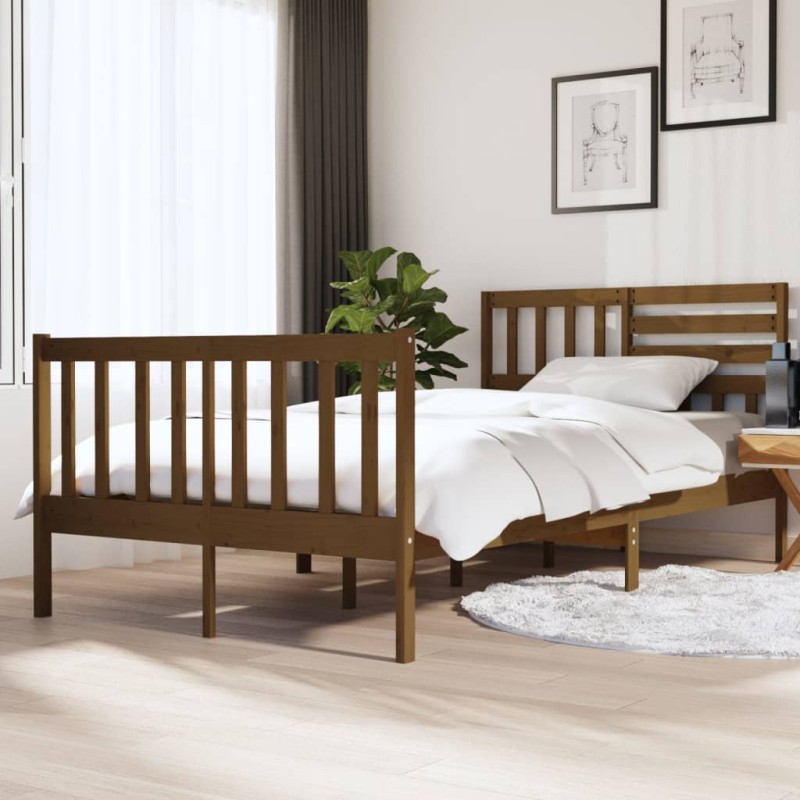 vidaXL Estructura de cama de madera maciza marrón miel 120x190 cm vidaXL Estructura de cama de madera maciza marrón miel 120x190 cm