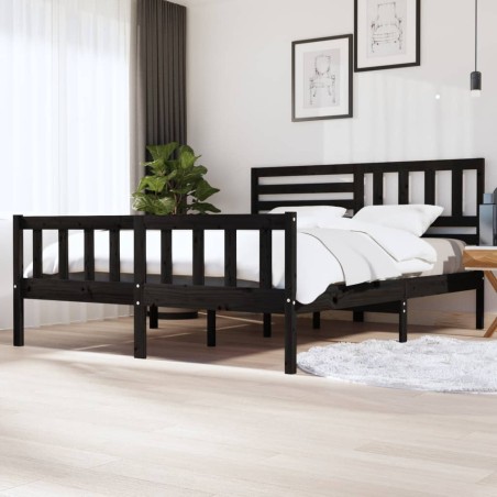 vidaXL Estructura de cama de madera maciza negra 180x200 cm
