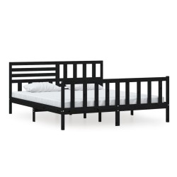vidaXL Estructura de cama de madera maciza negra 180x200 cm