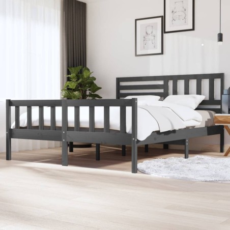 vidaXL Estructura de cama de madera maciza gris 180x200 cm