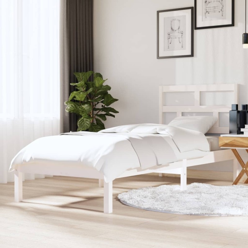 vidaXL Estructura de cama madera maciza blanco 75x190 cm vidaXL Estructura de cama madera maciza blanco 75x190 cm