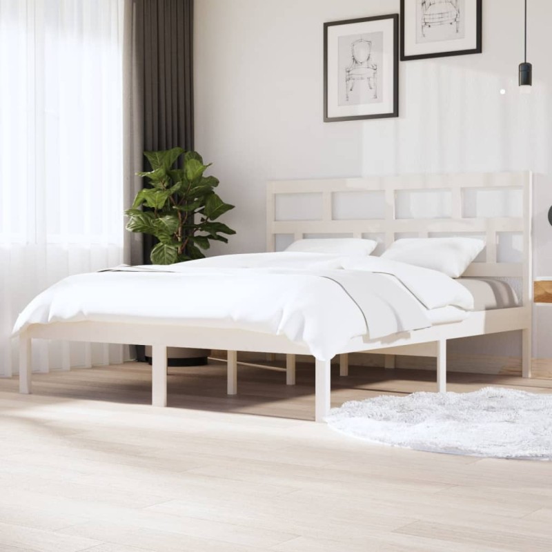 vidaXL Estructura de cama de madera maciza blanca 180x200 cm