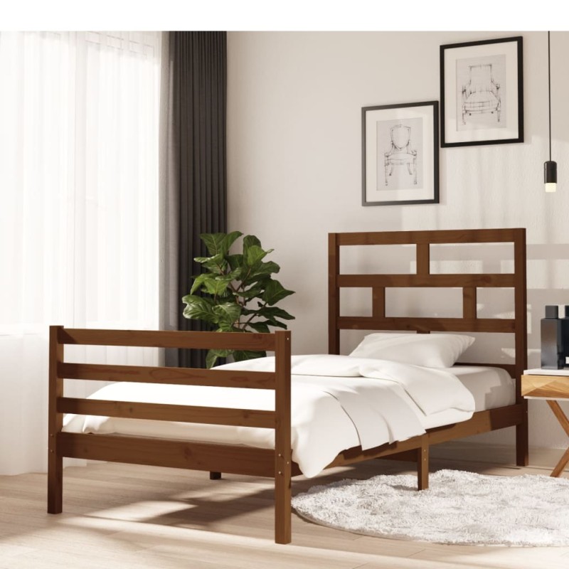 vidaXL Estructura de cama madera maciza pino marrón miel 100x200 cm