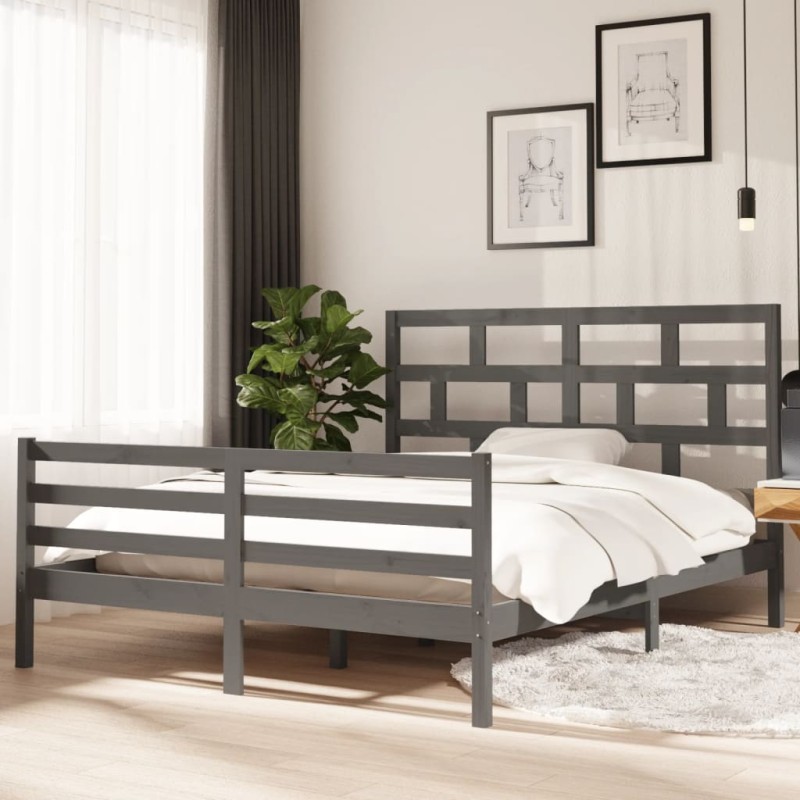 vidaXL Estructura de cama de madera maciza de pino gris 160x200 cm vidaXL Estructura de cama de madera maciza de pino gris 160x200 cm