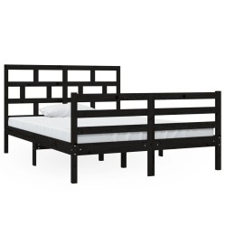 vidaXL Estructura de cama doble de madera maciza negro 4FT6 135x190 cm