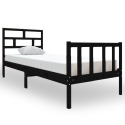 vidaXL Estructura de cama madera maciza de pino negro 75x190 cm