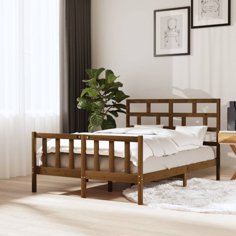 vidaXL Estructura de cama madera maciza pino marrón miel 120x200 cm vidaXL Estructura de cama madera maciza pino marrón miel 120x200 cm