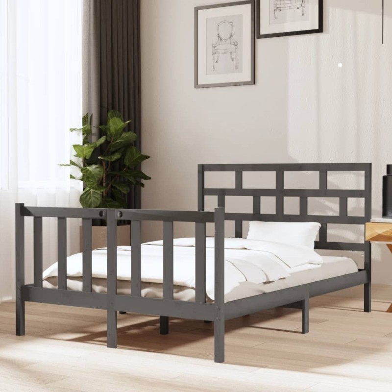 vidaXL Estructura de cama madera maciza de pino gris 135x190 cm vidaXL Estructura de cama madera maciza de pino gris 135x190 cm
