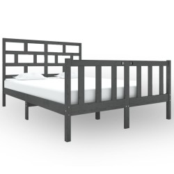 vidaXL Estructura de cama madera maciza de pino gris 135x190 cm