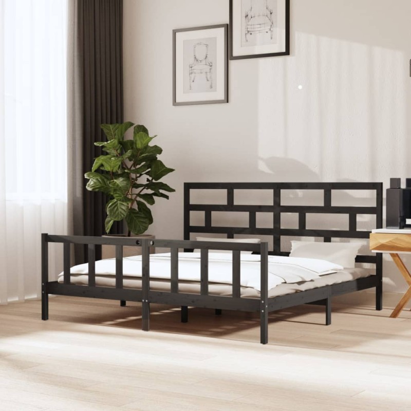 vidaXL Estructura de cama madera maciza de pino gris 180x200 cm vidaXL Estructura de cama madera maciza de pino gris 180x200 cm
