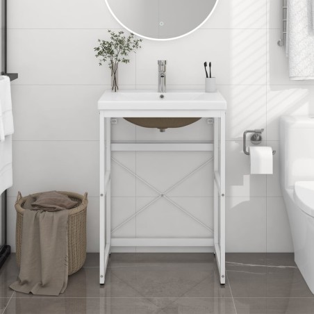 vidaXL Estructura de baño con lavabo incorporado hierro blanco