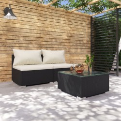 vidaXL Set de muebles de jardín 3 pzas y cojines ratán sintético negro