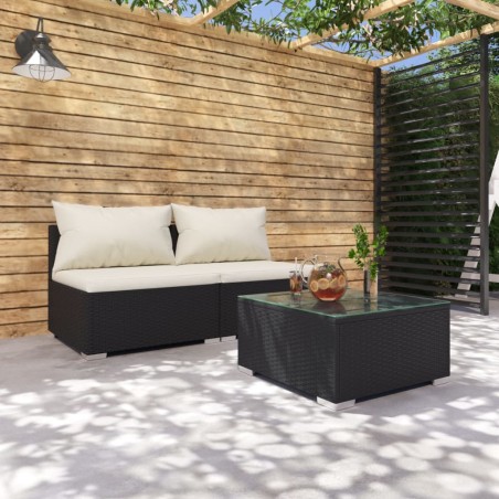 vidaXL Set de muebles de jardín 3 pzas y cojines ratán sintético negro