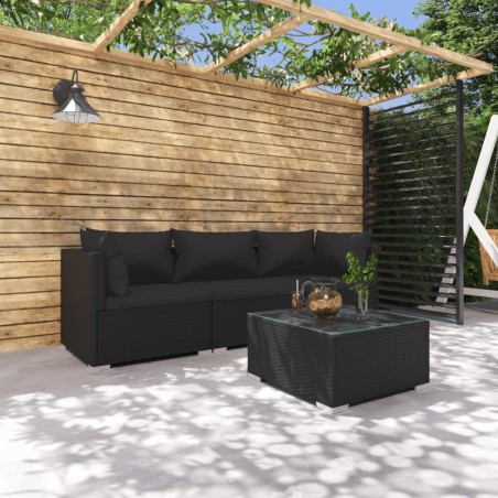 vidaXL Set de muebles de jardín 4 pzas y cojines ratán sintético negro