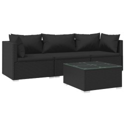 vidaXL Set de muebles de jardín 4 pzas y cojines ratán sintético negro