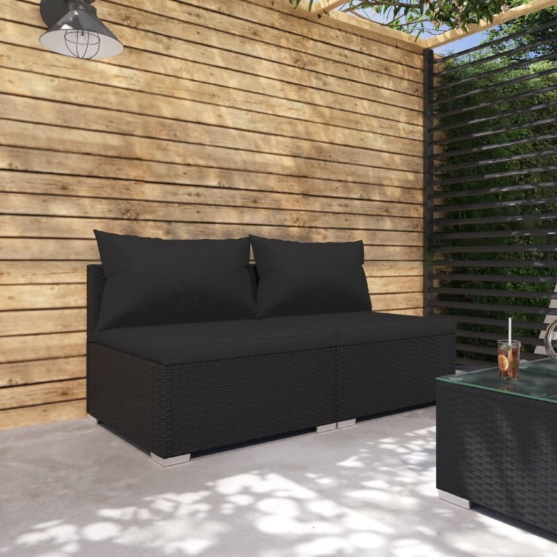 vidaXL Set de muebles de jardín 2 pzas y cojines ratán sintético negro vidaXL Set de muebles de jardín 2 pzas y cojines ratán sintético negro
