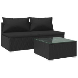 vidaXL Set de muebles de jardín 3 pzas y cojines ratán sintético negro