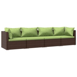 vidaXL Set muebles de jardín 4 piezas y cojines ratán sintético marrón