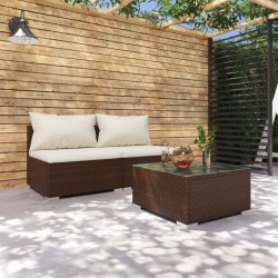 vidaXL Set muebles de jardín 3 piezas y cojines ratán sintético marrón