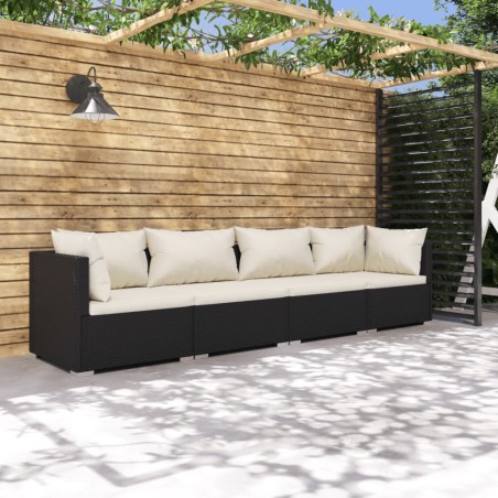 vidaXL Set de muebles de jardín 4 pzas y cojines ratán sintético negro