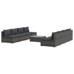 vidaXL Set de muebles de jardín 9 pzas y cojines ratán sintético gris