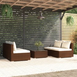 vidaXL Set sofás de jardín 5 piezas y cojines ratán sintético marrón