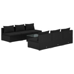 vidaXL Set de muebles de jardín y cojines 7 pzas ratán sintético negro