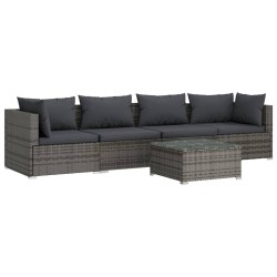 vidaXL Set de sofás de jardín 5 piezas y cojines ratán sintético gris
