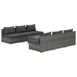 vidaXL Set de sofás de jardín 7 piezas y cojines ratán sintético gris