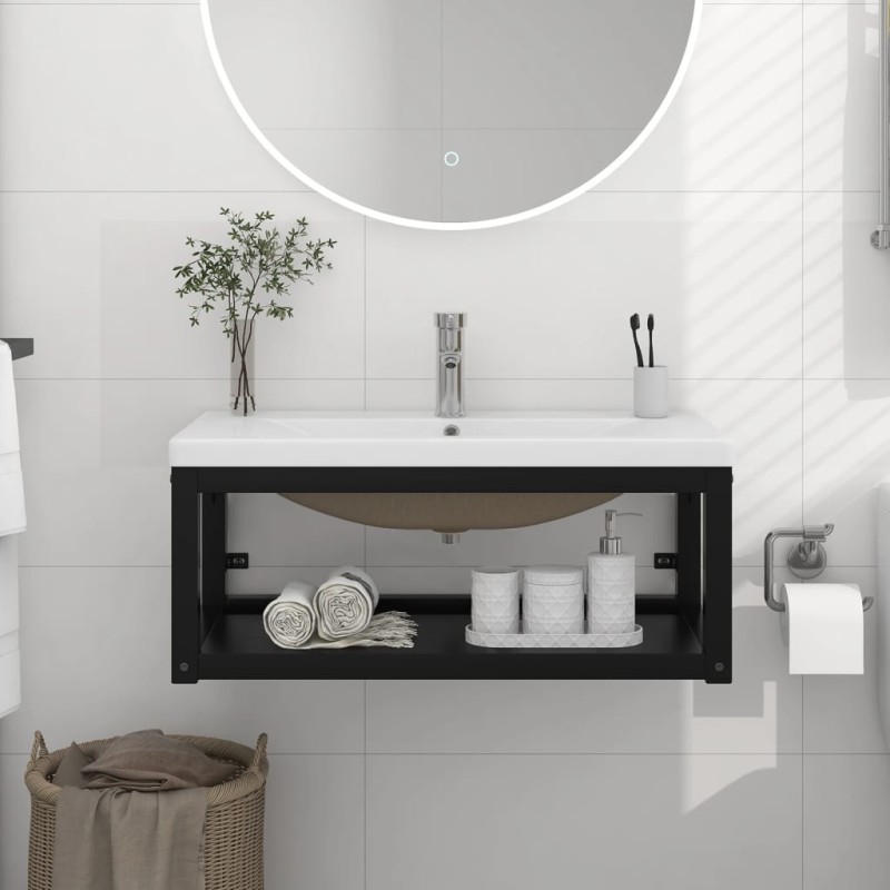 vidaXL Estructura de baño con lavabo incorporado hierro negro vidaXL Estructura de baño con lavabo incorporado hierro negro