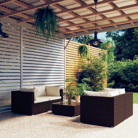 vidaXL Set muebles de jardín 5 piezas y cojines ratán sintético marrón