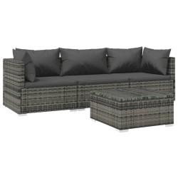 vidaXL Set de sofás de jardín 4 piezas y cojines ratán sintético gris