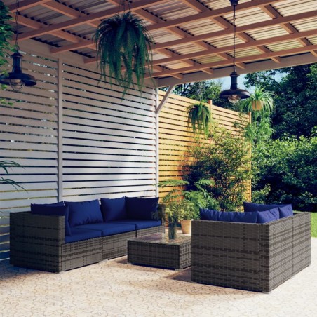 vidaXL Set de sofás de jardín 6 piezas y cojines ratán sintético gris