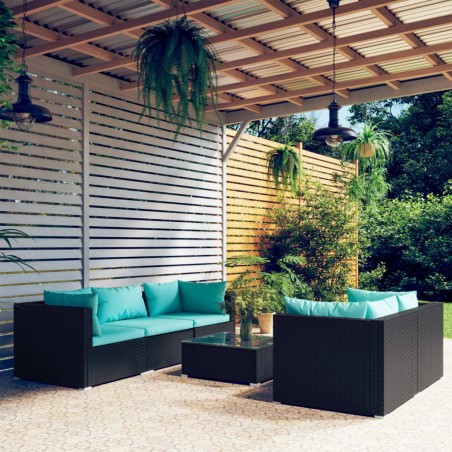 vidaXL Set sofás de jardín 6 piezas y cojines ratán sintético negro