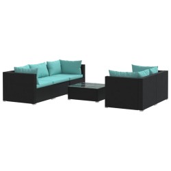 vidaXL Set sofás de jardín 6 piezas y cojines ratán sintético negro