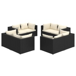 vidaXL Set de muebles de jardín 8 pzas y cojines ratán sintético negro