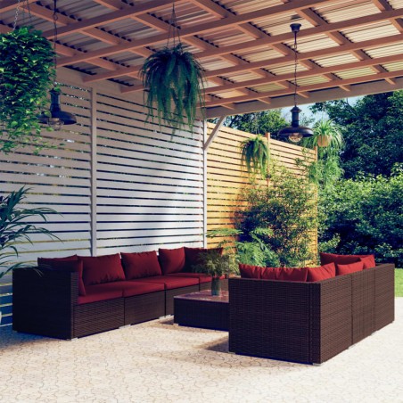 vidaXL Set sofás de jardín 8 piezas y cojines ratán sintético marrón