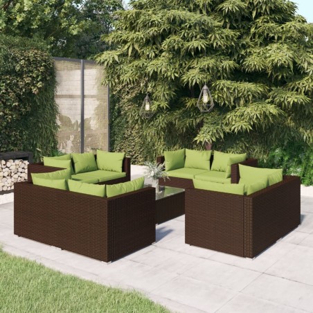 vidaXL Set muebles de jardín 9 piezas y cojines ratán sintético marrón