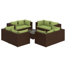 vidaXL Set muebles de jardín 9 piezas y cojines ratán sintético marrón