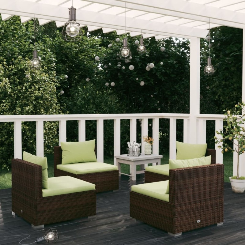 vidaXL Set muebles de jardín 4 piezas y cojines ratán sintético marrón vidaXL Set muebles de jardín 4 piezas y cojines ratán sintético marrón