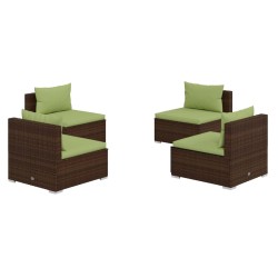 vidaXL Set muebles de jardín 4 piezas y cojines ratán sintético marrón