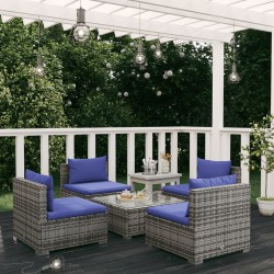 vidaXL Set de muebles de jardín 5 pzas y cojines ratán sintético gris