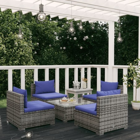 vidaXL Set de muebles de jardín 5 pzas y cojines ratán sintético gris