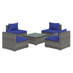 vidaXL Set de muebles de jardín 5 pzas y cojines ratán sintético gris