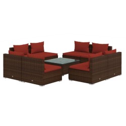 vidaXL Set muebles de jardín 9 piezas y cojines ratán sintético marrón