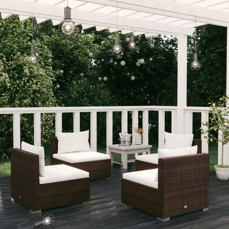 vidaXL Set muebles de jardín 4 piezas y cojines ratán sintético marrón vidaXL Set muebles de jardín 4 piezas y cojines ratán sintético marrón